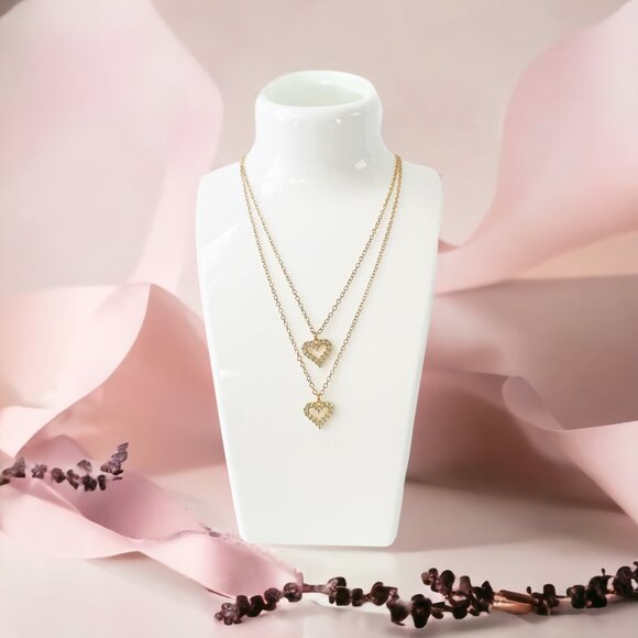 Multilayer Heart Gold Necklace - Picture 6 of 8